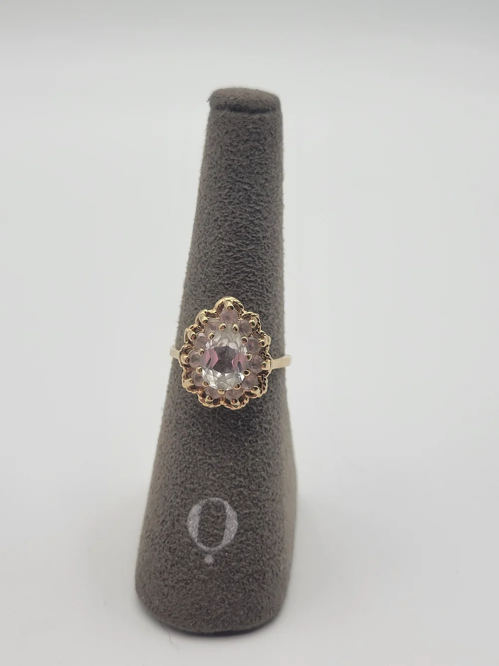 Vintage W/5 14K Cocktail Statement Ring with clear ornate Scalloped Halo Design